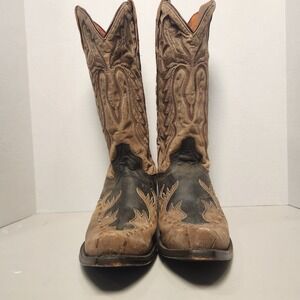Dan Post Cowboy Boot Men's 9 Brown Leather Embossed Style DP2247 Snip Toe